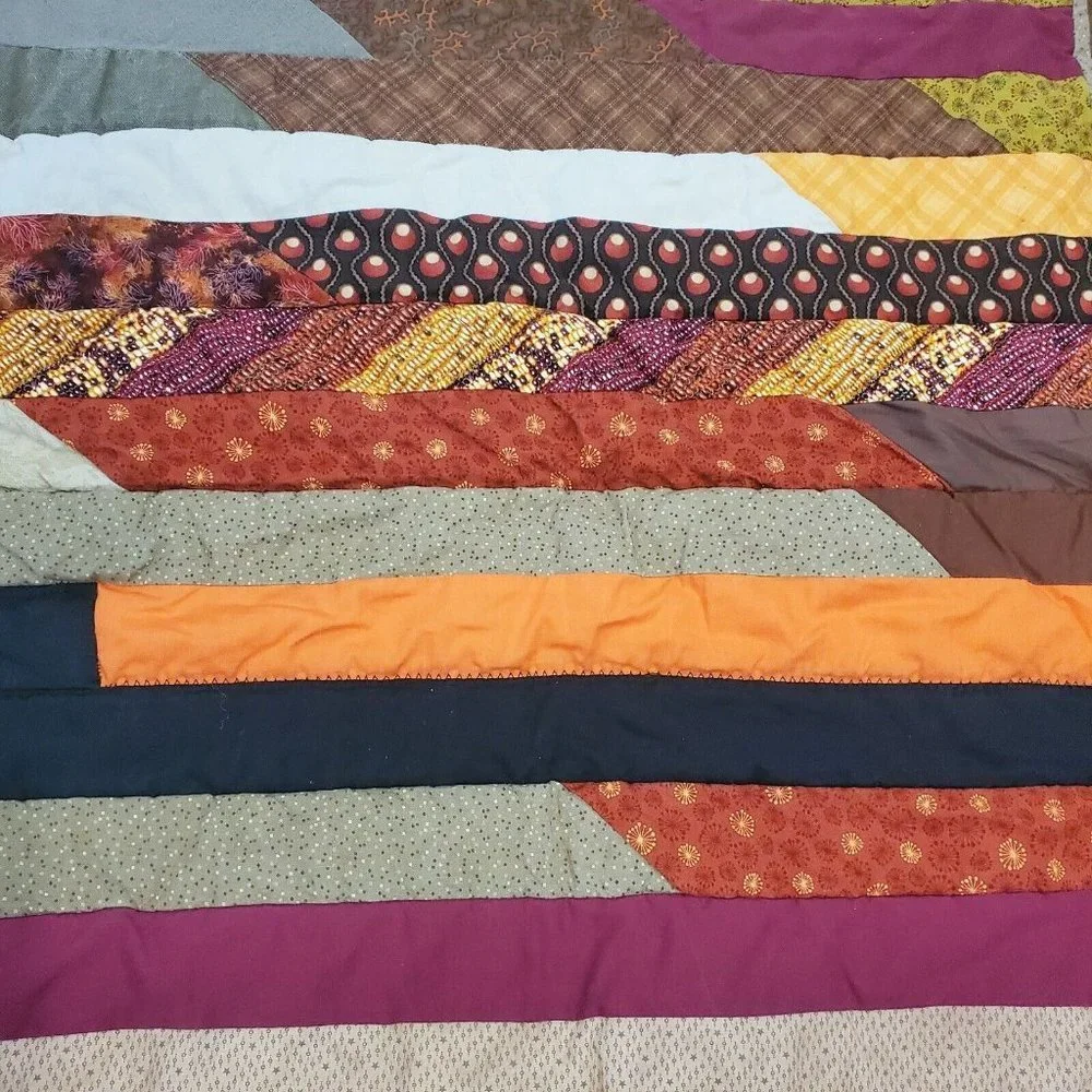 Handmade Jelly Roll Fall Autumn Leaf‎ Quilt Brown Orange NEEDS REPAIR 62x48